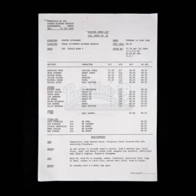 Lot # 98 - INDIANA JONES AND THE LAST CRUSADE - Call Sheet No. 23