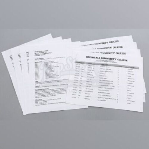 Lot # 50 - S3E18 - "Course Listing Unavailable": Five Dean Pelton (Jim Rash) Semester Course Lists & Syllabi 02