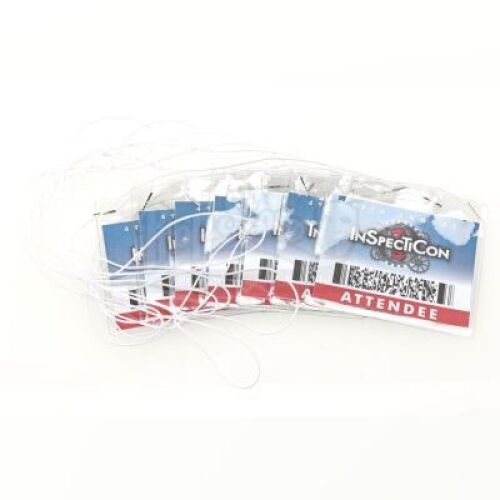 Lot # 69 - S4E03 - "Convention of Space and Time": Seven InspectiCon Attendee Badges