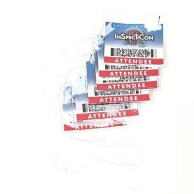 Lot # 74 - S4E03 - "Convention of Space and Time": Seven InspectiCon Attendee Badges