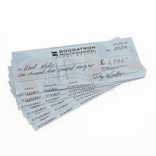 Lot # 75 - S4E03 - "Conventions of Space and Time": Six Toby (as portrayed by Matt Lucas) Reimbursement Checks