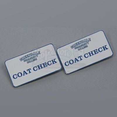 Lot # 92 - S4E08 - "Herstory of Dance": Two Rachel (as portrayed by Brie Larson) Coat Check Badges