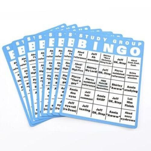 Lot # 94 - S4E09 - "Intro To Felt Surrogacy": Eight Study Group Bingo Cards