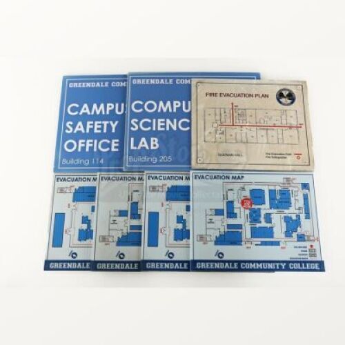 Lot # 100 - Various Episodes: Two Extra Greendale Community College Signs & Five Maps