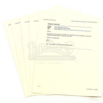 Lot # 182 - S6E03 - "Basic Crisis Room Decorum": Five Annie (as portrayed by Alison Brie) Warning Emails