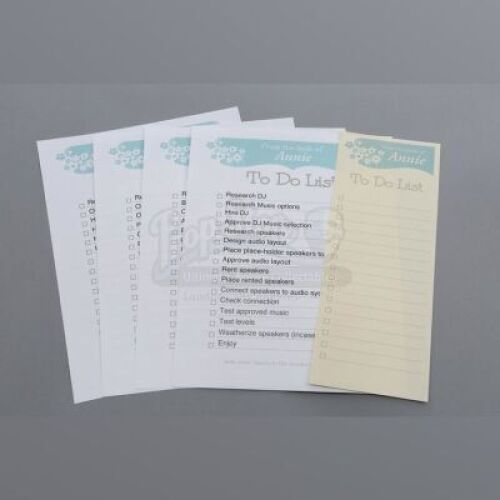 Lot # 219 - S6E03 - "Basic Crisis Room Decorum": Set of Five Annie (as portrayed by Alison Brie) "To-Do Lists"