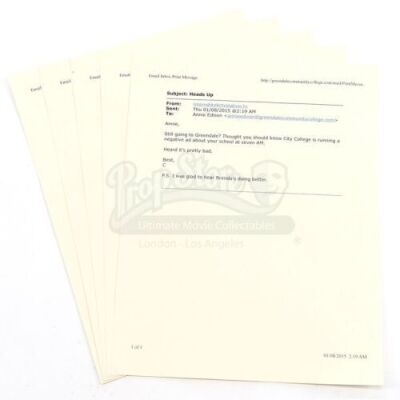 Lot # 224 - S6E03 - "Basic Crisis Room Decorum": Five Annie (as portrayed by Alison Brie) Warning Emails