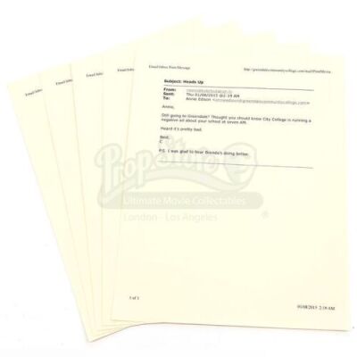 Lot # 226 - S6E03 - "Basic Crisis Room Decorum": Five Annie (as portrayed by Alison Brie) Warning Emails