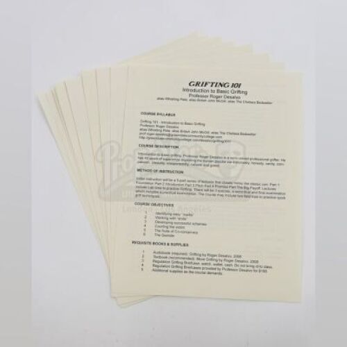 Lot # 285 - S6E09 - "Grifting 101": Seven "Grifting 101" Syllabi