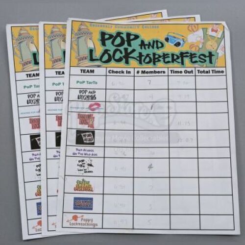 Lot # 291 - S2E02 - "Accounting for Lawyers": Dean Pelton's (as portrayed by Jim Rash) Pop and Locktoberfest Score Sheets