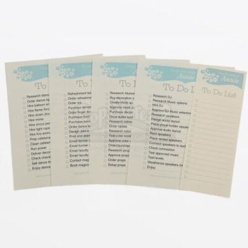 Lot # 299 - S6E03 - "Basic Crisis Room Decorum": Set of Five Annie (as portrayed by Alison Brie) "To-Do Lists"