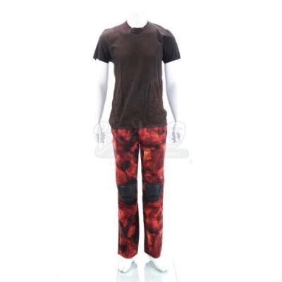 Lot # 291 - The Divergent Series: Allegiant (2016): Tobias "Four" Eaton's Stunt Red Fringe Mission T-Shirt and Pants