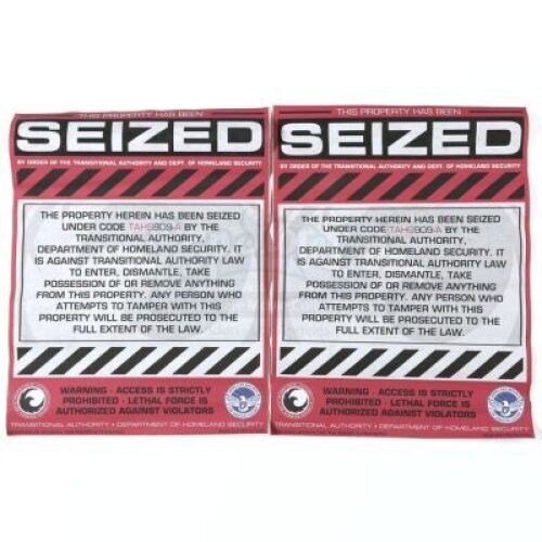 Lot # 160 - S2E06 Fallout: Two "Property Seized" Signs