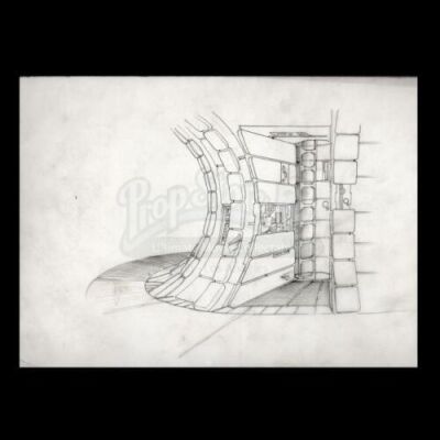 Lot # 2 - Harry Lange Auction - Hand-Drawn Millennium Falcon Corridor with Ladder Access to Gun Port