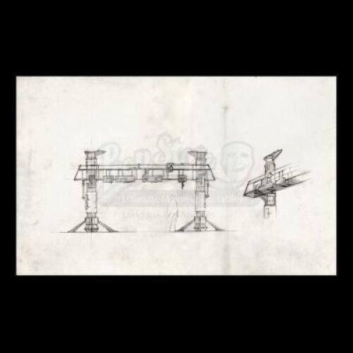 Lot # 5 - Harry Lange Auction - Hand-Drawn Front View and Perspective of Service Gantry
