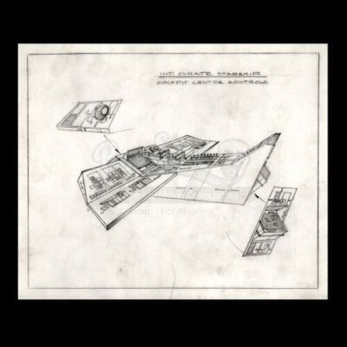 Lot # 66 - Harry Lange Auction - Hand-Drawn Pirate Star Ship Interior Cockpit Centre Console