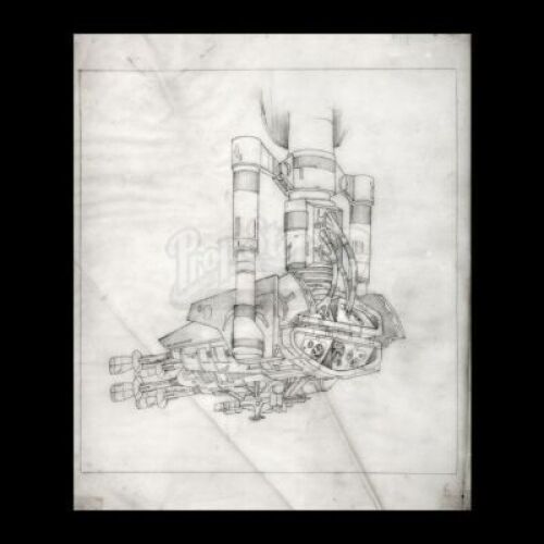Lot # 57 - Harry Lange Auction - Hand-Drawn Detailed View of Millennium Falcon Laser Cannon