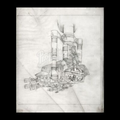 Lot # 57 - Harry Lange Auction - Hand-Drawn Detailed View of Millennium Falcon Laser Cannon