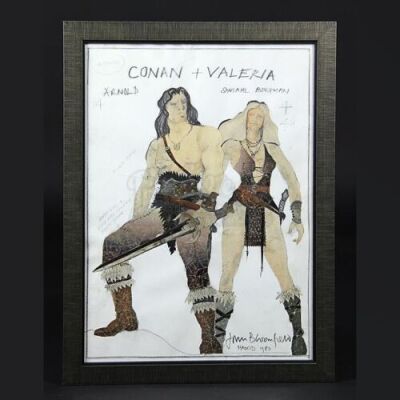 CONAN THE BARBARIAN (1982) - Hand-Drawn John Bloomfield Costume Designs for Conan (Arnold Schwarzengger) and Valeria (Sandahl Bergman)