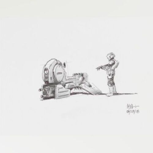 Lot # 4: Alternate Speeder Bike Colored Sketch with Scout Trooper