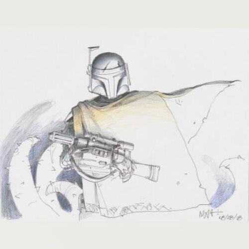 Lot # 12: Boba Fett Colored Sketch - with Cape