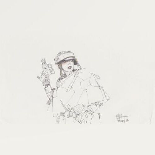 Lot # 14: Princess Leia Colored Costume Sketch - Endor Battle Outfit