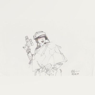 Lot # 14: Princess Leia Colored Costume Sketch - Endor Battle Outfit