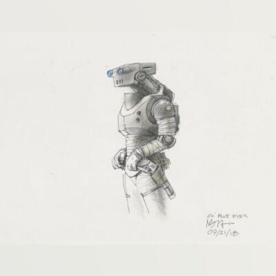 Lot # 23: Droid Bounty Hunter Colored Design Sketch