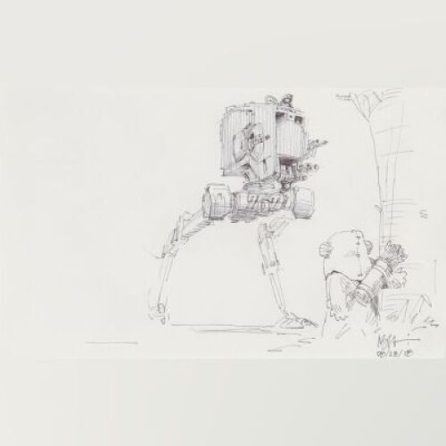 Lot # 29: AT-ST Chicken Walker Sketch - with Ewok
