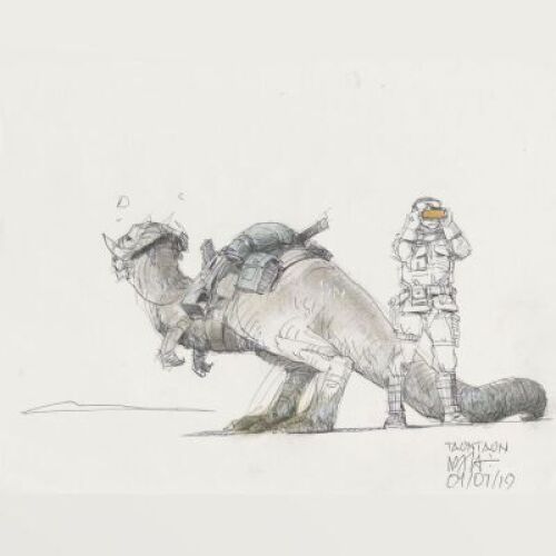 Lot # 35: Luke with Tauntaun Colored Design Sketch