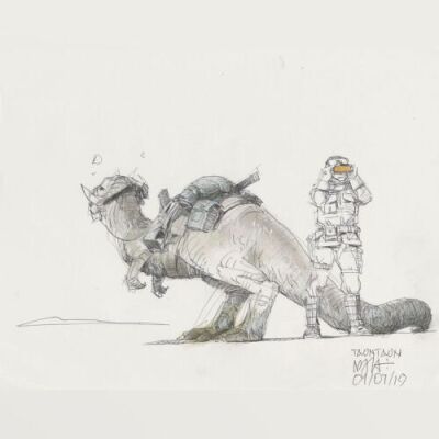 Lot # 35: Luke with Tauntaun Colored Design Sketch