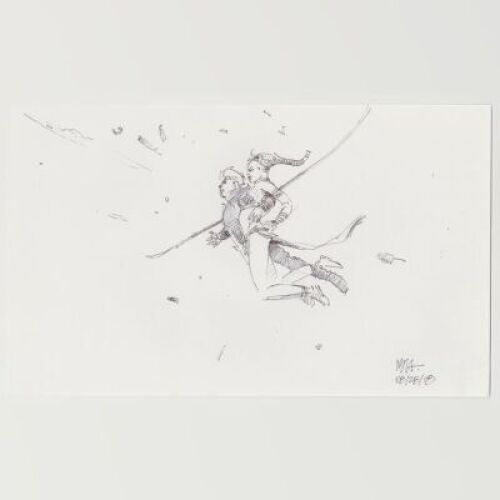 Lot # 37: Luke and Leia Swinigng Sketch