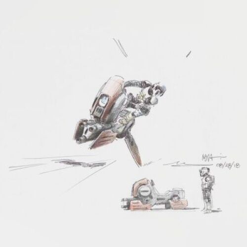 Lot # 38: Alternate Speeder Bike Colored Sketches with Scout Trooper