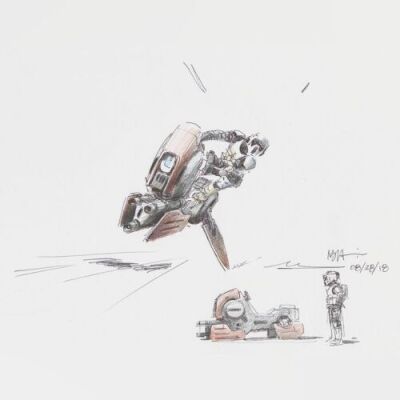 Lot # 38: Alternate Speeder Bike Colored Sketches with Scout Trooper