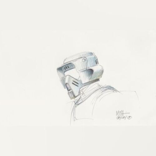 Lot # 50: Scout Trooper Colored Sketch - Helmet Detail