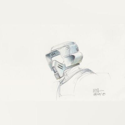 Lot # 50: Scout Trooper Colored Sketch - Helmet Detail