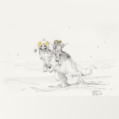 Lot # 51: Luke with Binoculars on Tauntaun Design Sketch