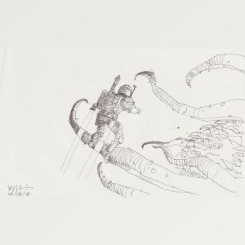 Lot # 67: Boba Fett Sketch - Sarlacc Escape