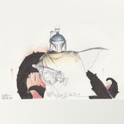 Lot # 70: Boba Fett Colored Sketch - Sarlacc Shadows