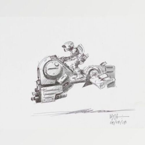 Lot # 75: Alternate Speeder Bike Colored Sketch with Scout Trooper - Profile