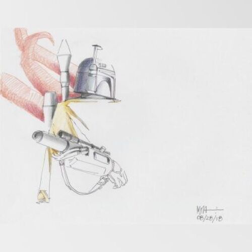 Lot # 79: Boba Fett Colored Sketch - Sarlacc Tentacles