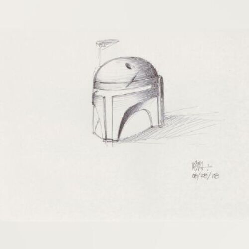 Lot # 82: Boba Fett Sketch - Helmet Study
