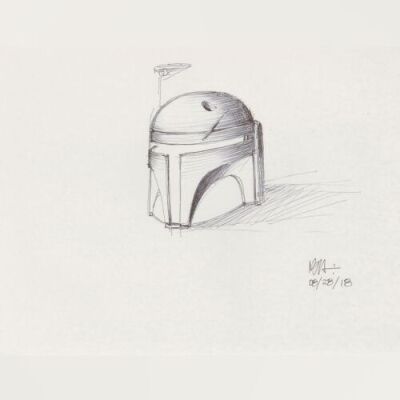Lot # 82: Boba Fett Sketch - Helmet Study