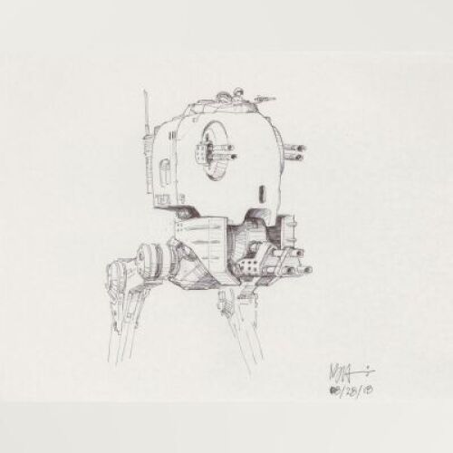 Lot # 84: Two-legged Walker Cockpit Concept Sketch
