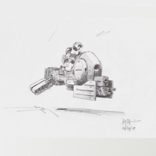 Lot # 87: Alternate Heavy-duty Speeder Bike Colored Sketch with Scout Trooper