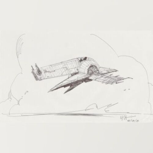 Lot # 89: Boba Fett's Slave I Sketch - In The Clouds