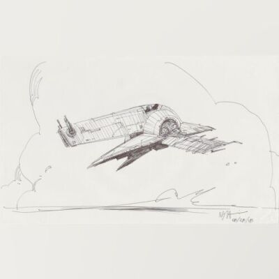 Lot # 89: Boba Fett's Slave I Sketch - In The Clouds