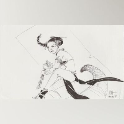 Lot # 95: Princess Leia Costume Sketch - Jabba's Dancer outfit