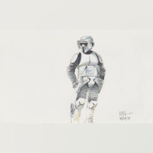 Lot # 97: Scout Trooper Colored Sketch - Costume Detail