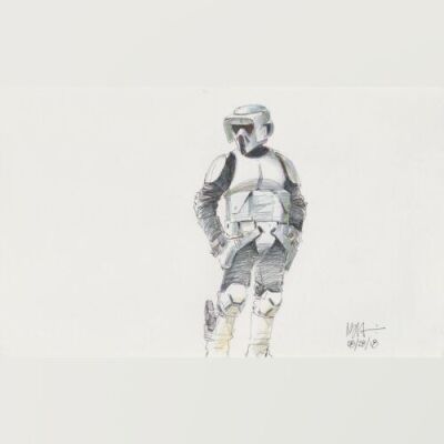 Lot # 97: Scout Trooper Colored Sketch - Costume Detail